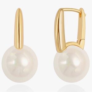 NEW 14k Gold Plated Liberty Gold and Pearl Drop Earrings